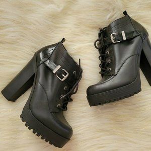 Circus by Sam Edelman Whitley Platform Ankle Boots Black Leather sz 8 Uglycore